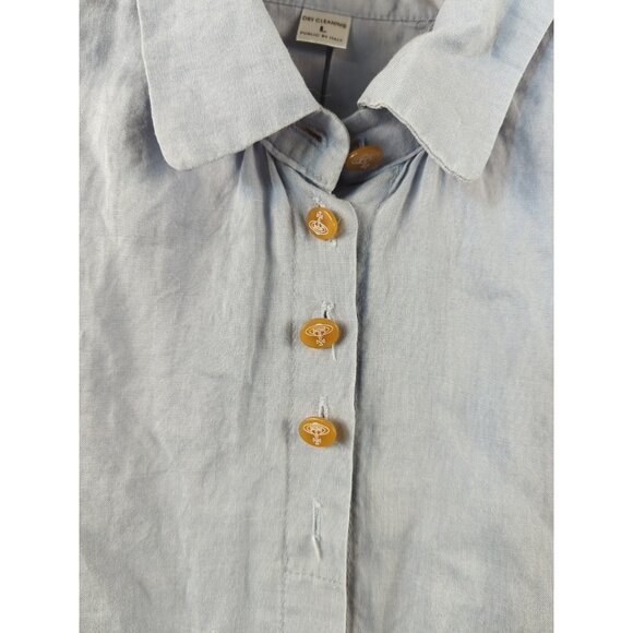 PUBLIC BY ITALY Women's LINEN Button Down High Low Collared EMBROIDERY LRG - Picture 3 of 8